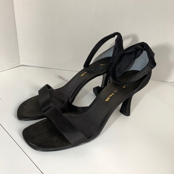 Nina Black Satin Open Toe Ankle Tie SZ 8 - Picture 7 of 8